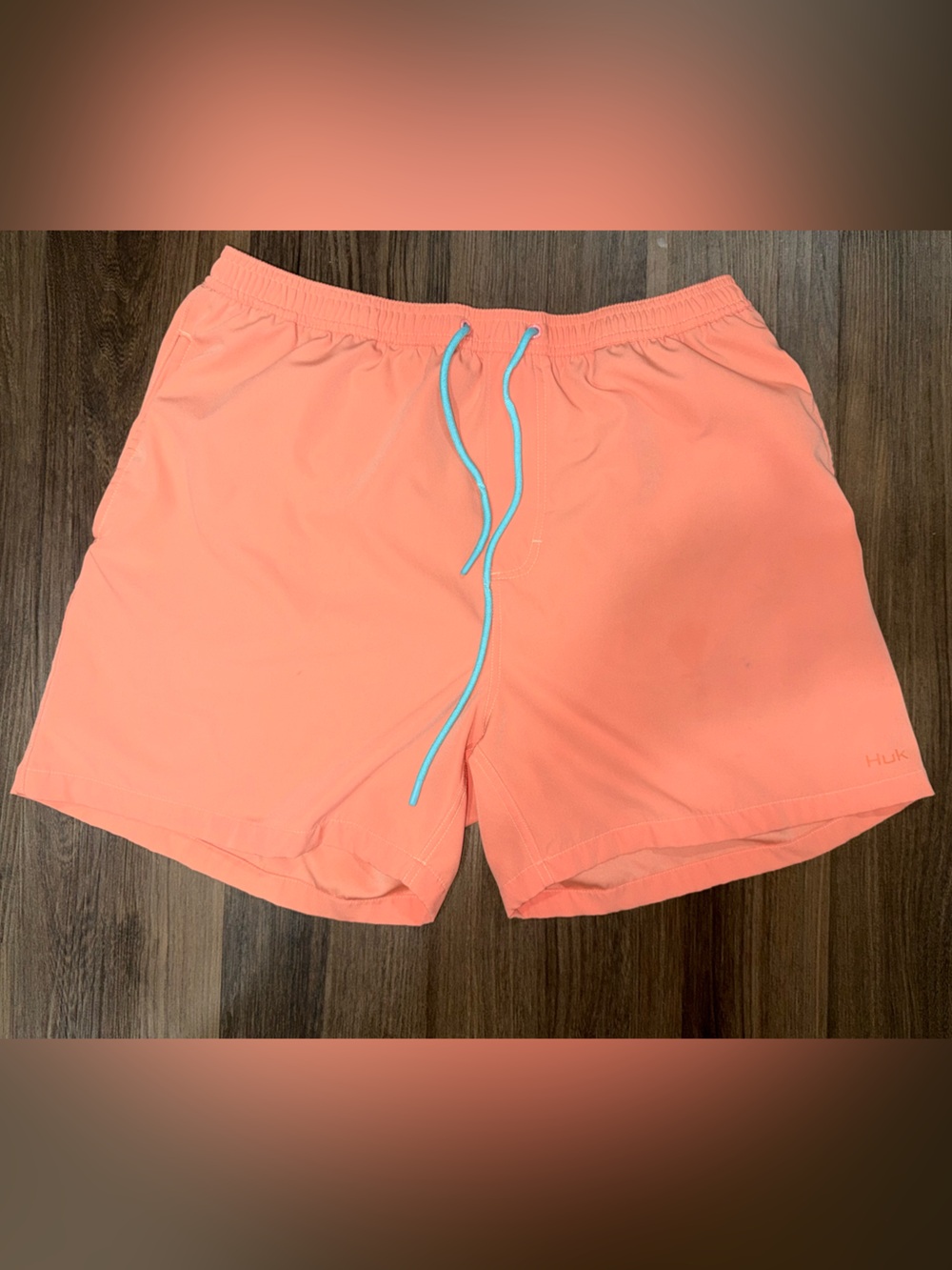 Huk Pursuit Volley Coral Orange Athletic Swim Shorts with Blue-Grey Liner